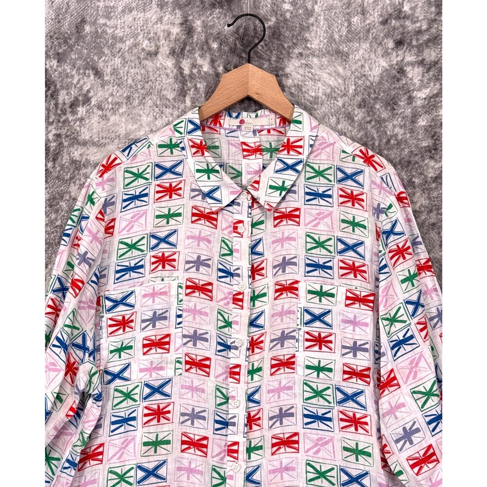 Boden 100% Linen Button Down Shirt Top 18 L Long Womens Flag Print - Picture 2 of 9